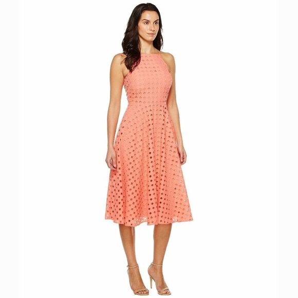 New! CECE by Cynthia Steffe Women's Eyelet Lace Cotton Midi Dress Size 0 Peony - Picture 2 of 6